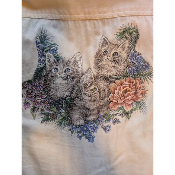 VTG Luna Pier Long Sleeve Button Up Pastel Yellow Shirt Sz L Kittencore Kawaii - Picture 5 of 8